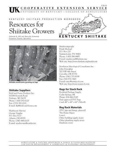 FOR-89: Resources for Shiitake Growers - University of Kentucky