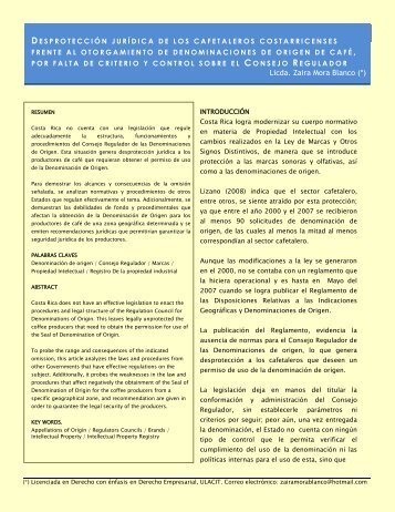 DesprotecciÃ³n jurÃ­dica de los cafetaleros costarricenses ... - Ulacit