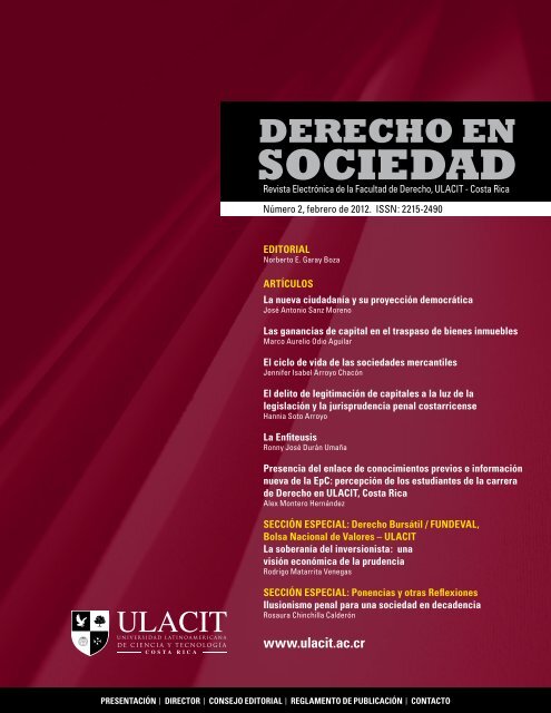 Revista Derecho en Sociedad, n.Â° 2 - Febrero 2012 - Ulacit