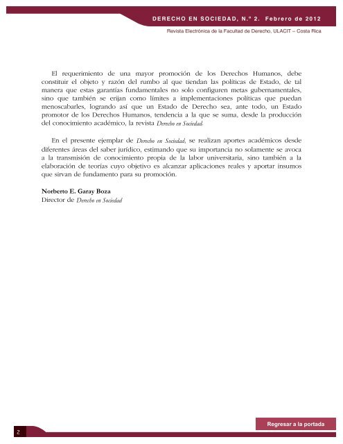 Revista Derecho en Sociedad, n.Â° 2 - Febrero 2012 - Ulacit