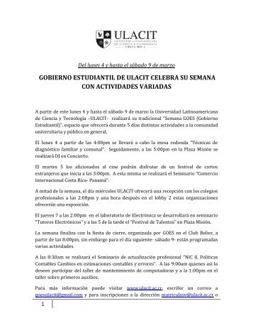 1 gobierno estudiantil de ulacit celebra su semana con actividades ...