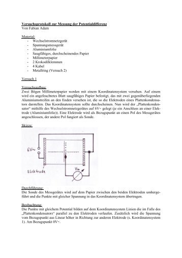 Versuchsprotokoll zur Messung der Potentialdifferenz ... - Ulfkonrad.de