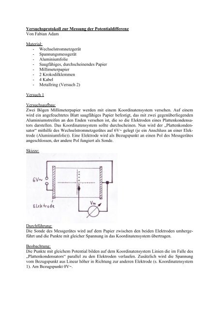 Versuchsprotokoll zur Messung der Potentialdifferenz ... - Ulfkonrad.de