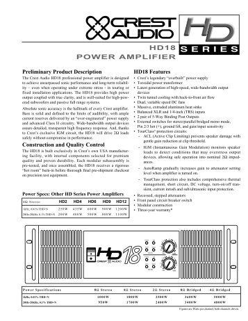 HD18 POWER AMPLIFIER - Crest Audio