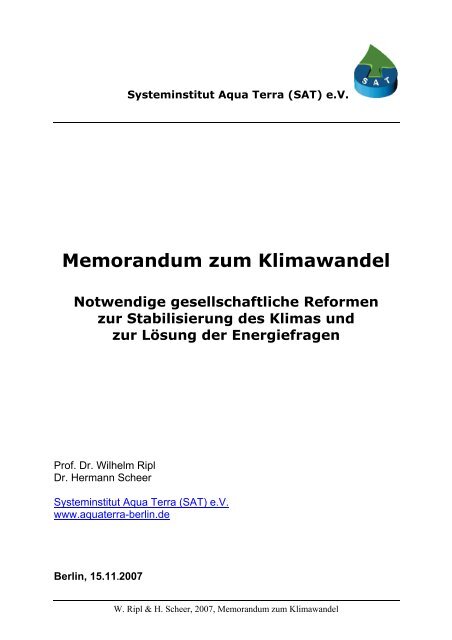 Memorandum zum Klimawandel (PDF) - Climate-Change-Blog!