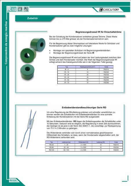 Circutor Katalog R1/2 Blindleistungskompensation - Ulrichmatterag.ch