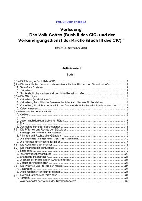 Vorlesung: Buch II und III des CIC - Ulrich Rhode