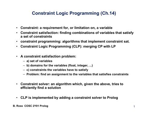 Constraint Logic Programming (Ch.14)