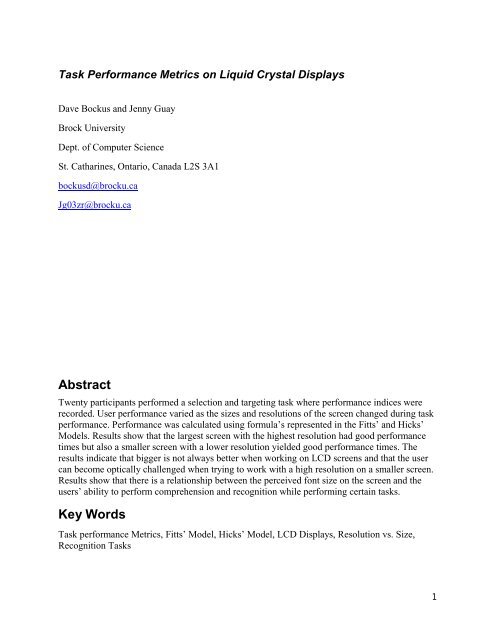 Task Performance Metrics on Liquid Crystal Displays - Computer ...