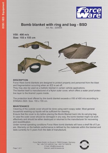 Bomb blanket with ring and bag - BSD - Force Ware