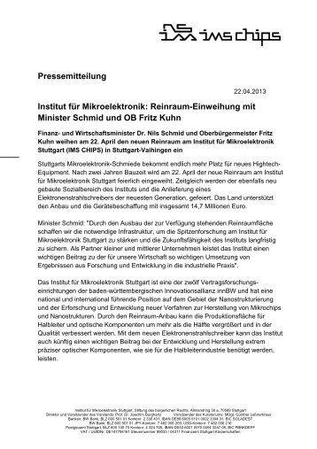Pressemitteilung Einweihung - Institut fÃ¼r Mikroelektronik Stuttgart