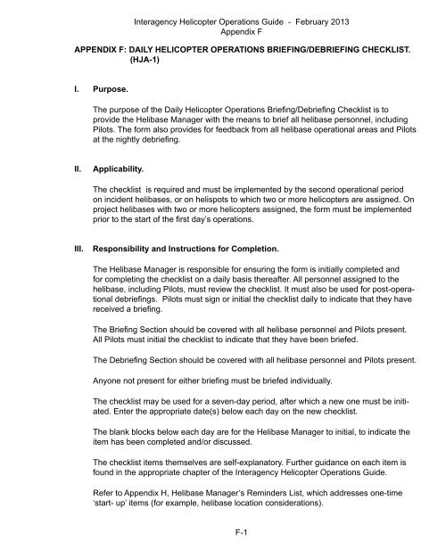 Operational Briefing Checklist.pdf Appendix F: Daily Helicopter Operations Briefing/Debriefing Checklist