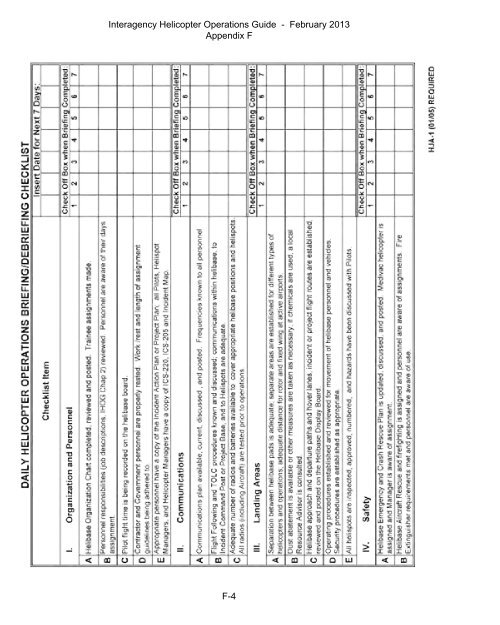 Appendix F: Daily Helicopter Operations Briefing/Debriefing Checklist