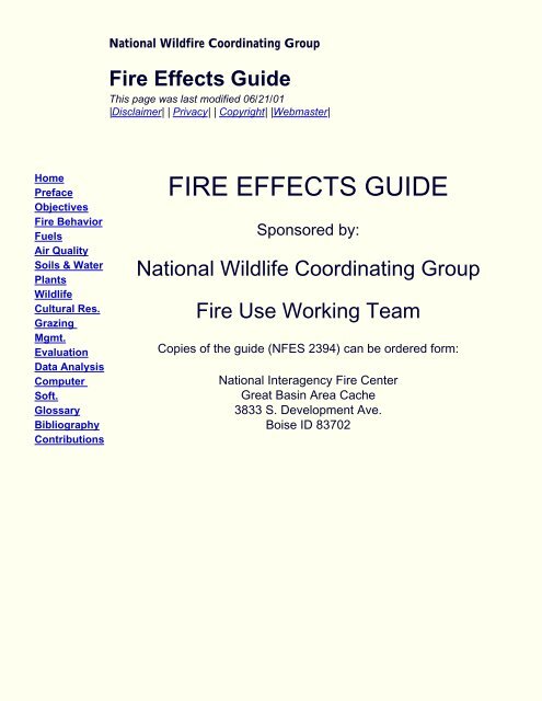 FIRE EFFECTS GUIDE - National Wildfire Coordinating Group