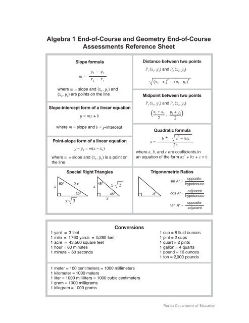 Algebra 1 EOC - Bureau of K-12 Assessment - Florida Department of ...