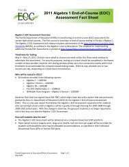 2011 Algebra 1 End-of-Course (EOC) Assessment Fact Sheet