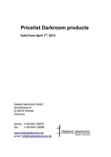 Pricelist Darkroom products - Heiland electronic GmbH