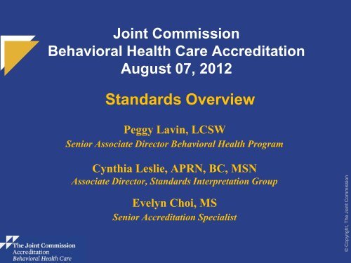 JC-Standards Overview Behavioral Health Care - Joint Commission