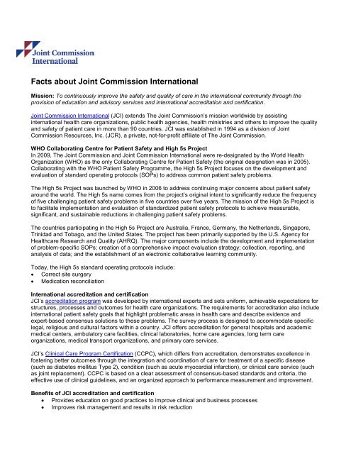 Facts about Joint Commission International