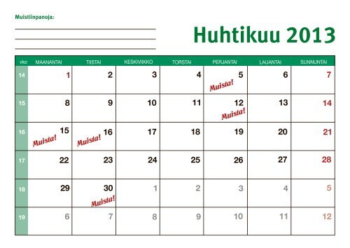 Muista! kalenteri vuodelle 2013 - MTK