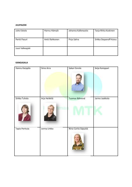 Lista MTK-Pirkanmaan jÃ¤senistÃ¤ kunnallisvaaliehdokkaina 2012
