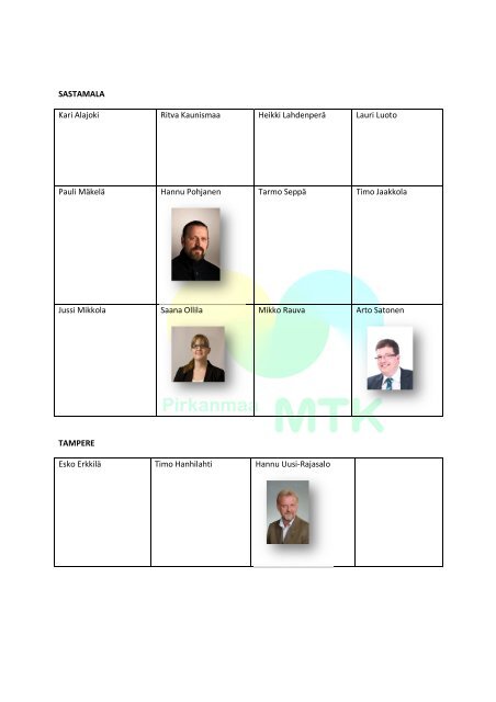 Lista MTK-Pirkanmaan jÃ¤senistÃ¤ kunnallisvaaliehdokkaina 2012