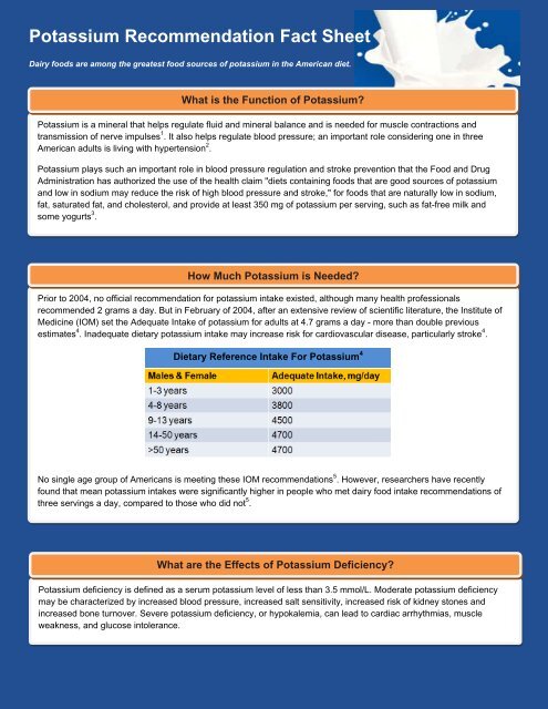 Potassium Recommendation Fact Sheet - National Dairy Council