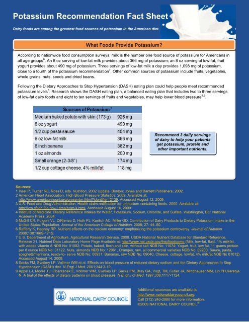 Potassium Recommendation Fact Sheet - National Dairy Council