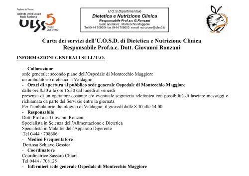 Carta dei servizi di Dietetica e Nutrizione Clinica - ULSS5