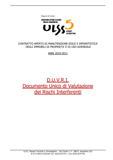 D.U.V.R.I. Documento Unico di Valutazione dei Rischi ... - ULSS5