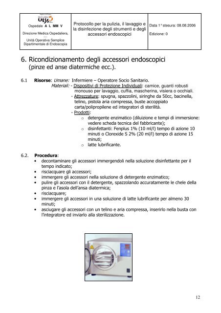 Protocollo per la pulizia, il lavaggio e la disinfezione degli ... - ULSS5