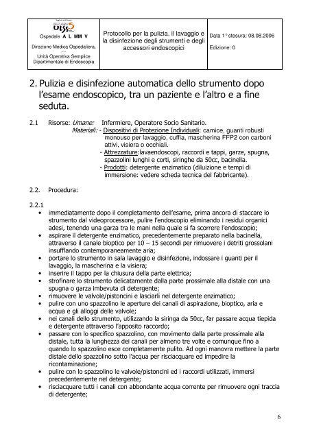 Protocollo per la pulizia, il lavaggio e la disinfezione degli ... - ULSS5