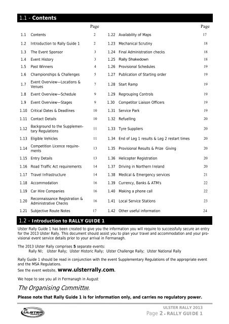 2013 Rally Guide 1 - Ulster Rally