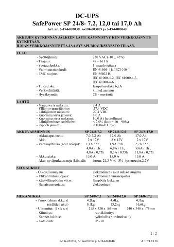 SP 24/8 tekniset tiedot - Ultrapower Oy