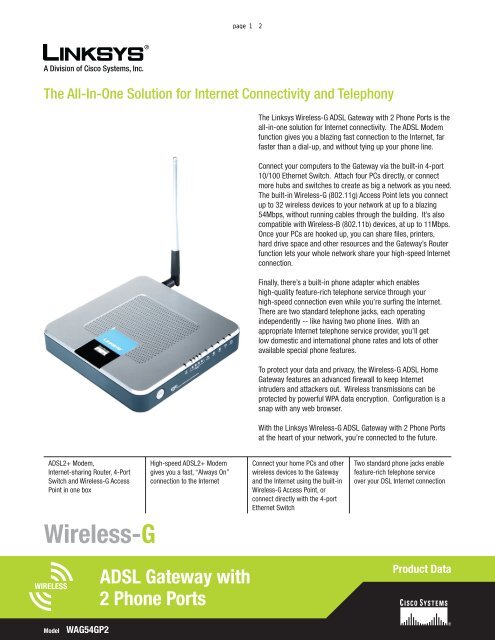 Wireless-G ADSL Gateway with 2 Phone Ports - Ultrative