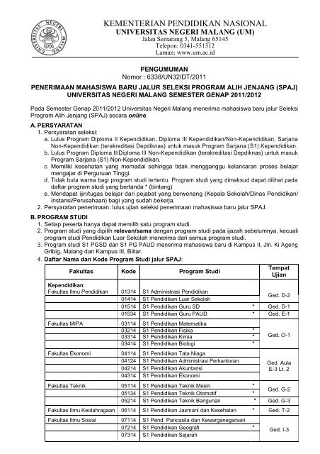 selengkapnya silahkan klik disini - Universitas Negeri Malang