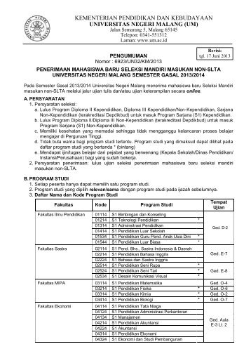 Pengumuman Penerimaan Mahasiswa Baru Seleksi Mandiri ...