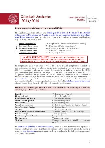 Calendario acadÃ©mico 2013/2014 - Universidad de Murcia