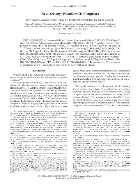 New Acetonyl Palladium(II) Complexes - Universidad de Murcia