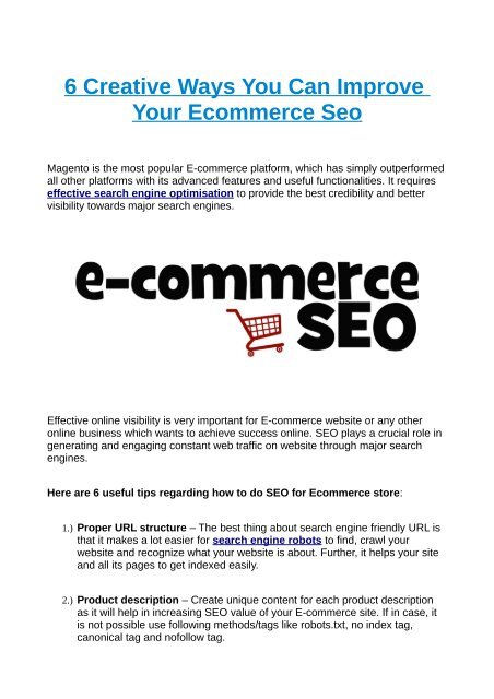 6 Creative Ways You Can Improve Your Ecommerce Seo