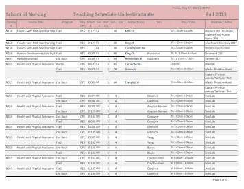 School of Nursing Teaching Schedule-UnderGraduate Fall 2013