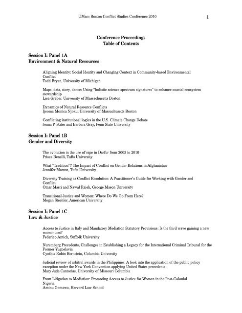 1 Conference Proceedings Table of Contents Session I: Panel 1A ...