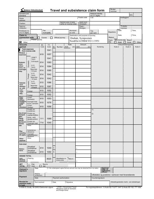 Travel And Subsistence Claim Form Umb 8297