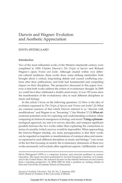 Darwin and Wagner: Evolution and Aesthetic Appreciation - UMB