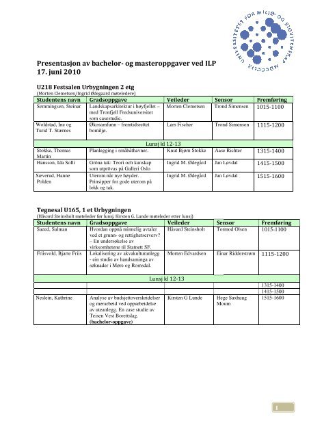 Program for presentasjon av bachelor - UMB