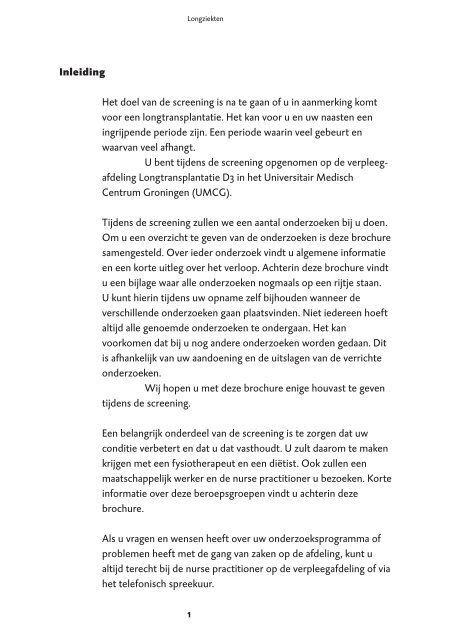 Brochure Longtransplantatie: de screening - Umcg