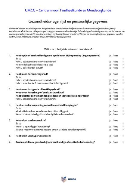 gezondheidsvragenlijst met ASA score nov 2010 - Umcg