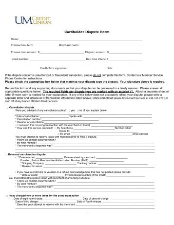 Cardholder Dispute Form