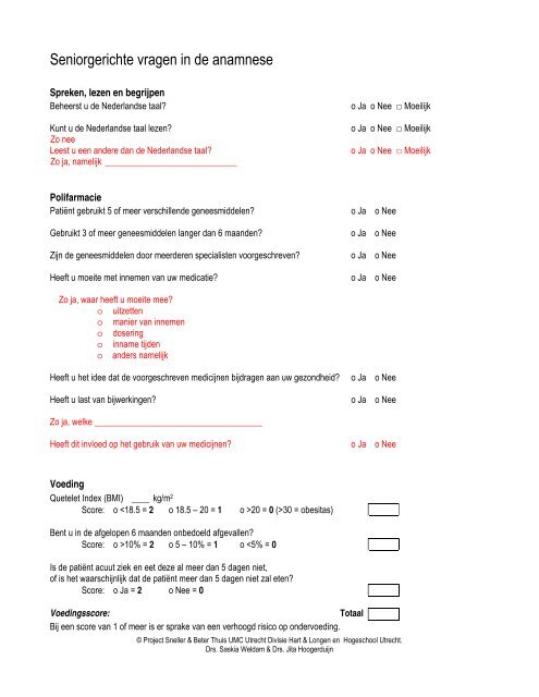 Gerichte vragen in de standaard anamnese - UMC Utrecht