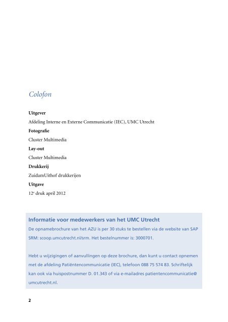 Download hier de folder 'Opname'. - UMC Utrecht